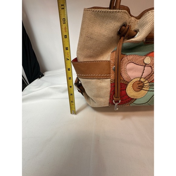 Fossil Colorful Satchel Boho Tote Purse Denim And Leather Unique ❤️ - Picture 5 of 7